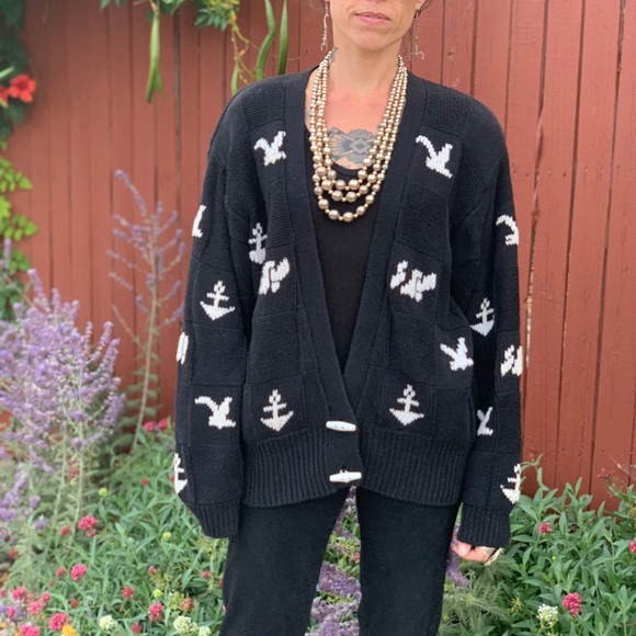 Herman Geist Vintage Nautical 1990s Cardigan Sweater Hand Embroidered M/L - Picture 6 of 11